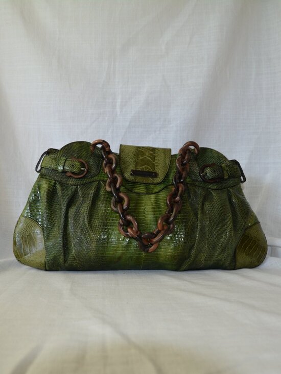 Salvatore Ferragamo Handbags - Salvatorre Ferragamo Green Embossed Leather Shoulder Bag